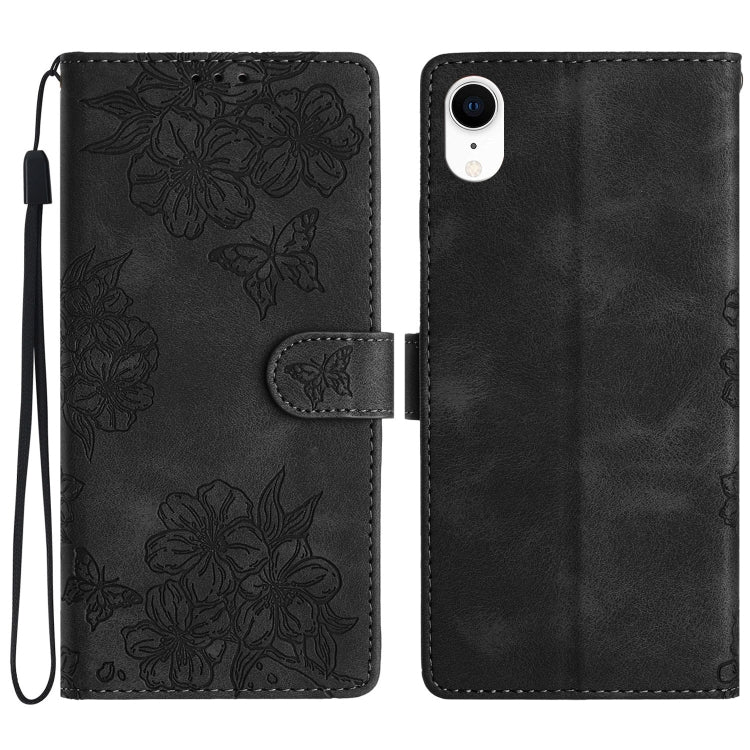 Cherry Blossom Butterfly Skin Feel Embossed PU Phone Case, For iPhone 11 Pro, For iPhone XS / X, For iPhone XR