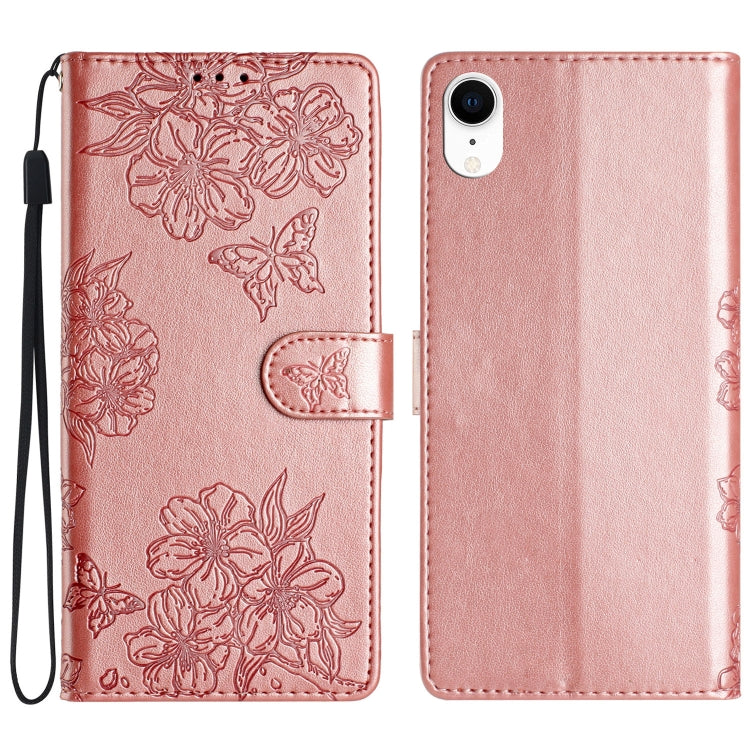 Cherry Blossom Butterfly Skin Feel Embossed PU Phone Case, For iPhone 11 Pro, For iPhone XS / X, For iPhone XR