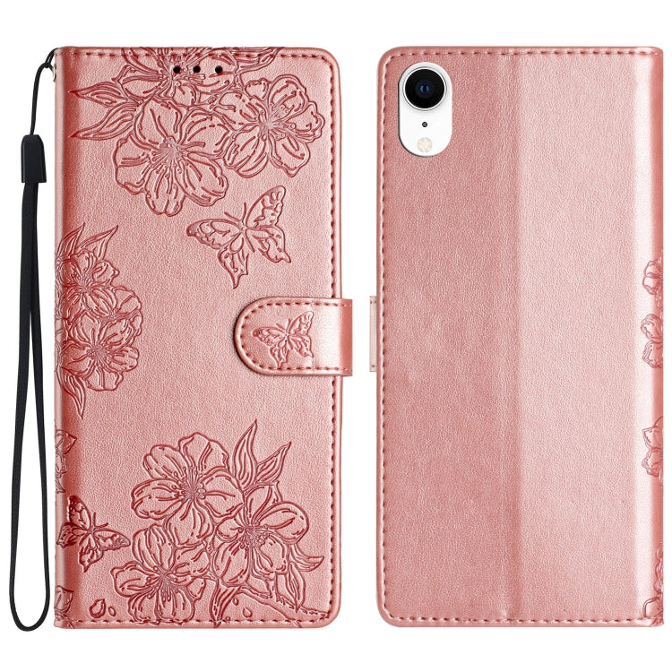 Cherry Blossom Butterfly Skin Feel Embossed PU Phone Case, For iPhone 11 Pro, For iPhone XS / X, For iPhone XR