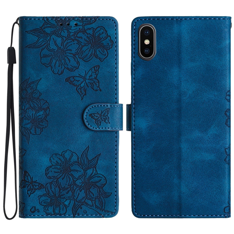 Cherry Blossom Butterfly Skin Feel Embossed PU Phone Case, For iPhone XS Max, For iPhone 8 Plus / 7 Plus