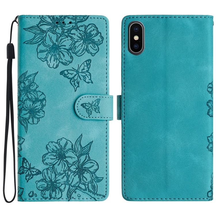 Cherry Blossom Butterfly Skin Feel Embossed PU Phone Case, For iPhone XS Max, For iPhone 8 Plus / 7 Plus