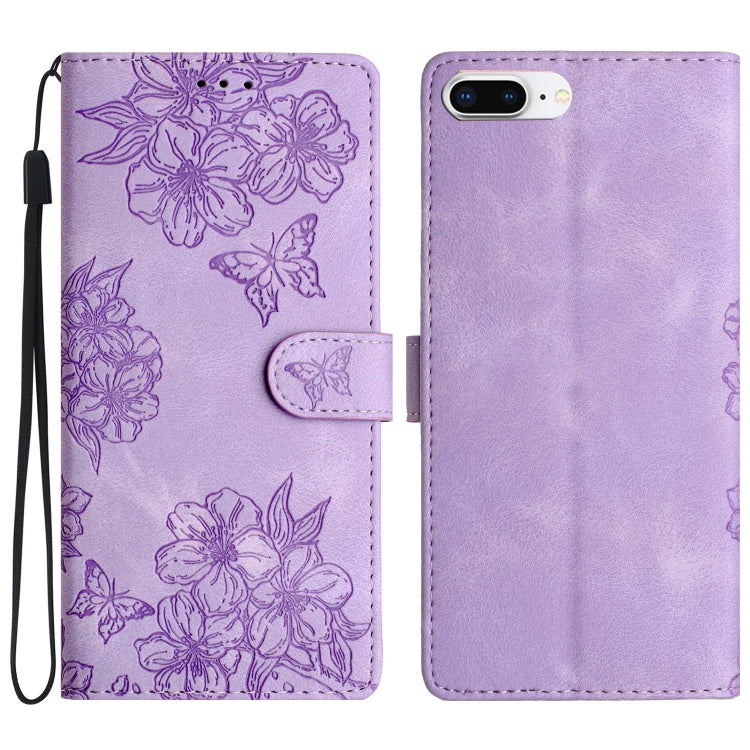Cherry Blossom Butterfly Skin Feel Embossed PU Phone Case, For iPhone XS Max, For iPhone 8 Plus / 7 Plus