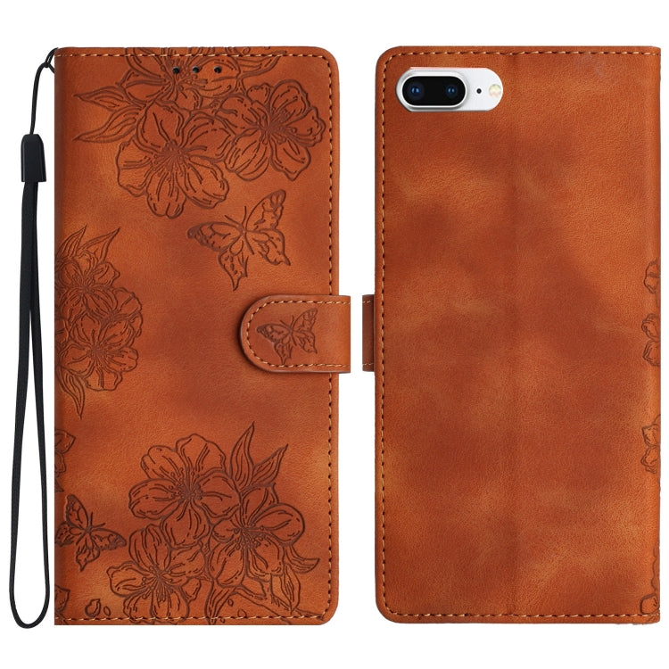 Cherry Blossom Butterfly Skin Feel Embossed PU Phone Case, For iPhone XS Max, For iPhone 8 Plus / 7 Plus