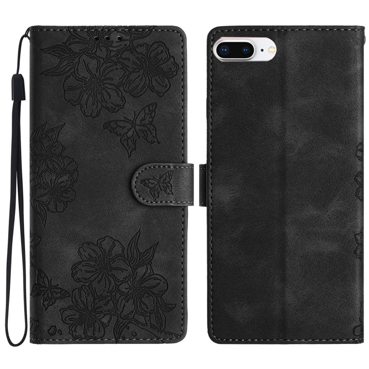 Cherry Blossom Butterfly Skin Feel Embossed PU Phone Case, For iPhone XS Max, For iPhone 8 Plus / 7 Plus