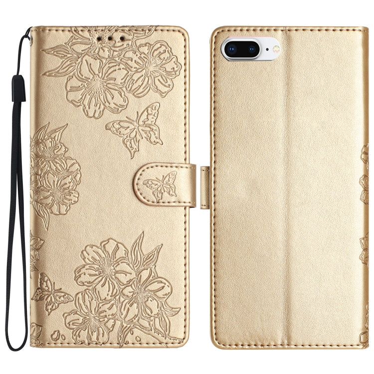 Cherry Blossom Butterfly Skin Feel Embossed PU Phone Case, For iPhone XS Max, For iPhone 8 Plus / 7 Plus