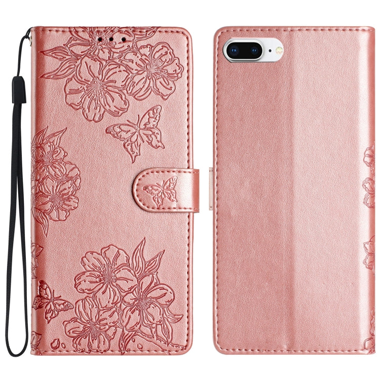Cherry Blossom Butterfly Skin Feel Embossed PU Phone Case, For iPhone XS Max, For iPhone 8 Plus / 7 Plus