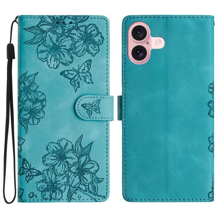 Cherry Blossom Butterfly Skin Feel Embossed PU Phone Case, For iPhone 17 Pro Max, For iPhone 17 Pro, For iPhone 17