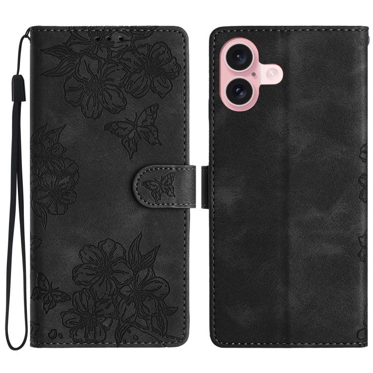 Cherry Blossom Butterfly Skin Feel Embossed PU Phone Case, For iPhone 17 Pro Max, For iPhone 17 Pro, For iPhone 17