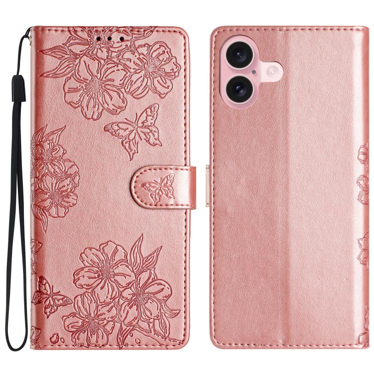 Cherry Blossom Butterfly Skin Feel Embossed PU Phone Case, For iPhone 17 Air, For iPhone 16e, For iPhone 16 Pro Max