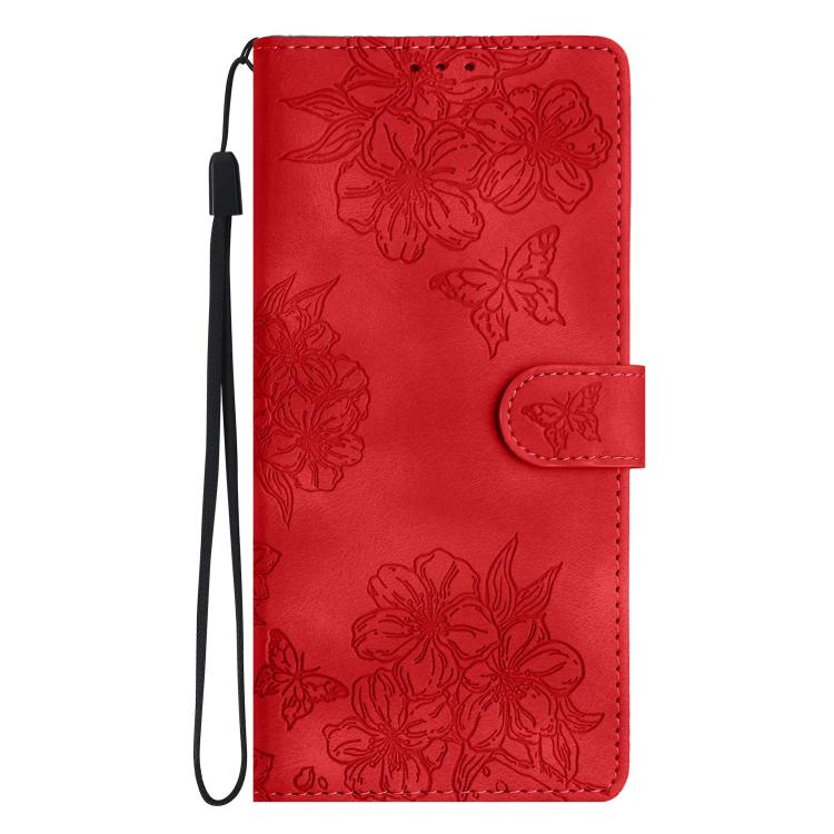 Cherry Blossom Butterfly Skin Feel Embossed PU Phone Case, For iPhone 17 Air, For iPhone 16e, For iPhone 16 Pro Max