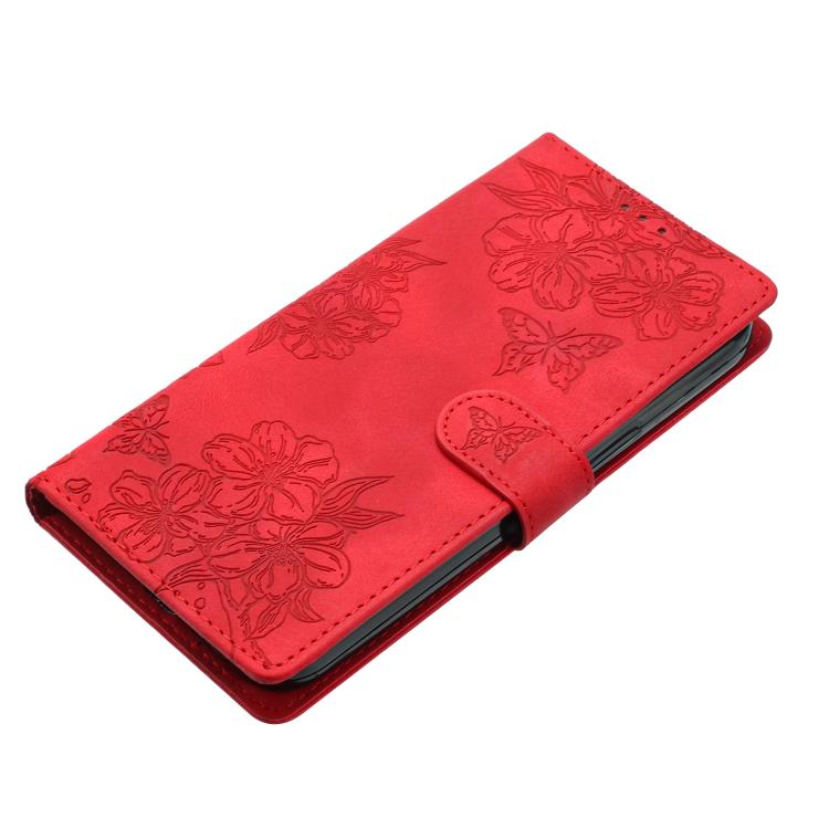 Cherry Blossom Butterfly Skin Feel Embossed PU Phone Case, For iPhone 17 Air, For iPhone 16e, For iPhone 16 Pro Max