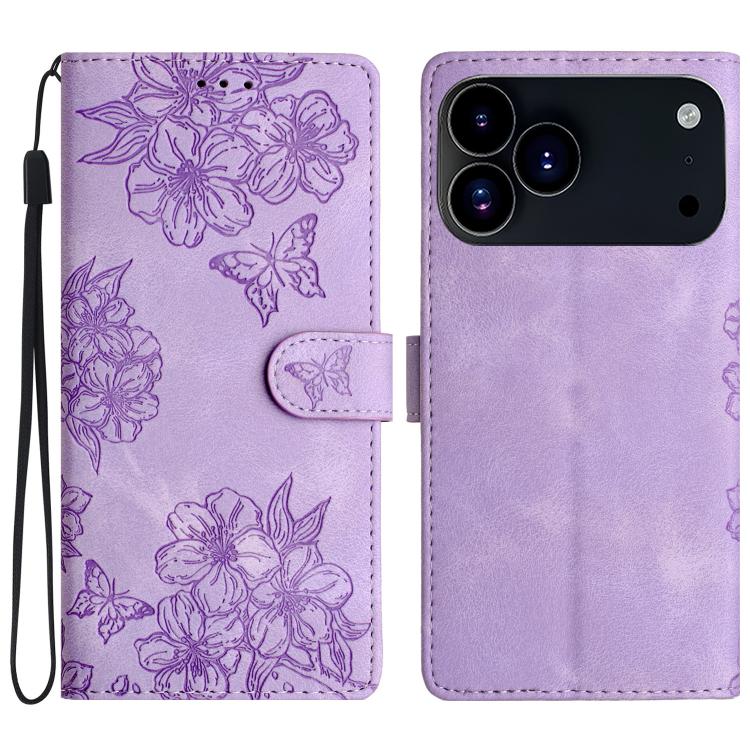 Cherry Blossom Butterfly Skin Feel Embossed PU Phone Case, For iPhone 17 Pro Max, For iPhone 17 Pro, For iPhone 17