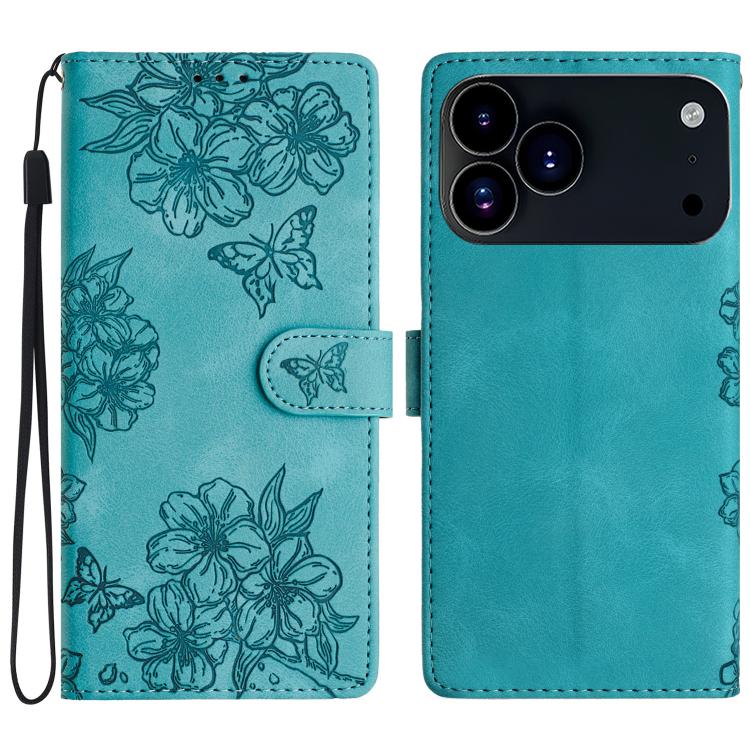 Cherry Blossom Butterfly Skin Feel Embossed PU Phone Case, For iPhone 17 Pro Max, For iPhone 17 Pro, For iPhone 17