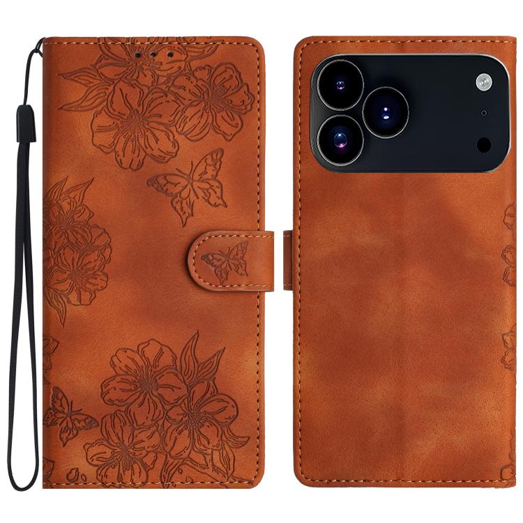 Cherry Blossom Butterfly Skin Feel Embossed PU Phone Case, For iPhone 17 Pro Max, For iPhone 17 Pro, For iPhone 17