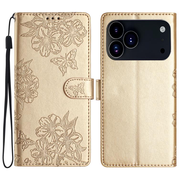 Cherry Blossom Butterfly Skin Feel Embossed PU Phone Case, For iPhone 17 Pro Max, For iPhone 17 Pro, For iPhone 17