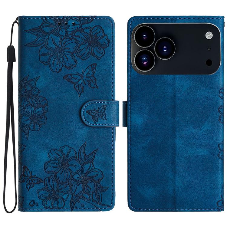 Cherry Blossom Butterfly Skin Feel Embossed PU Phone Case, For iPhone 17 Pro Max, For iPhone 17 Pro, For iPhone 17