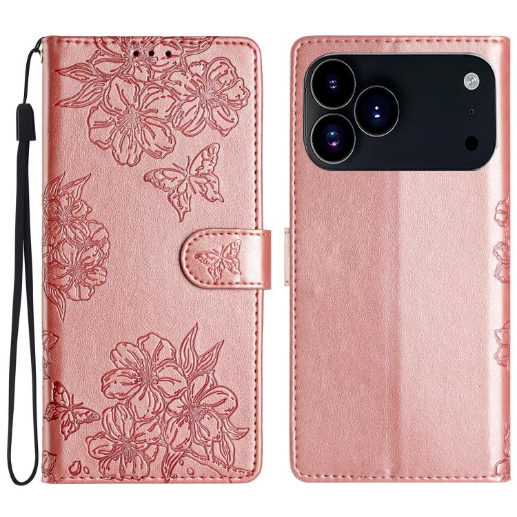 Cherry Blossom Butterfly Skin Feel Embossed PU Phone Case, For iPhone 17 Pro Max, For iPhone 17 Pro, For iPhone 17