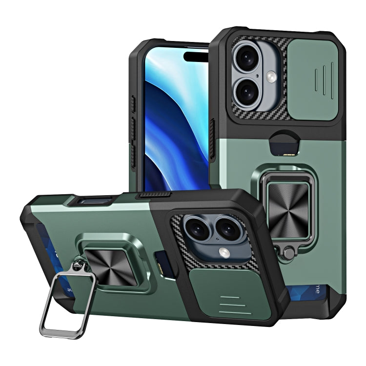 Camera Shield Card Slot PC+TPU Phone Case, For iPhone 16 Pro, For iPhone 16 Plus, For iPhone 16