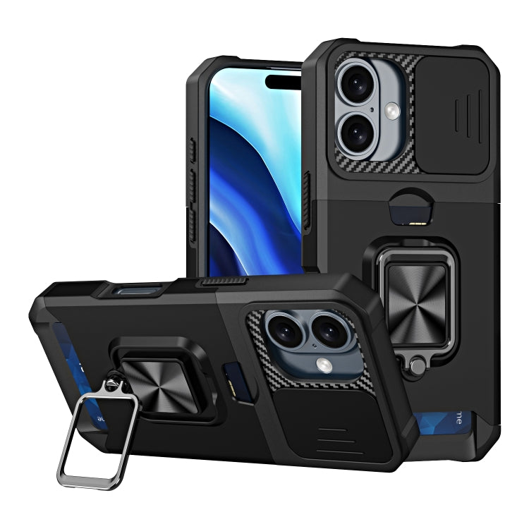 Camera Shield Card Slot PC+TPU Phone Case, For iPhone 16 Pro, For iPhone 16 Plus, For iPhone 16