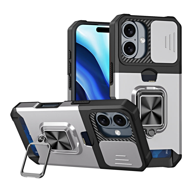Camera Shield Card Slot PC+TPU Phone Case, For iPhone 16 Pro, For iPhone 16 Plus, For iPhone 16