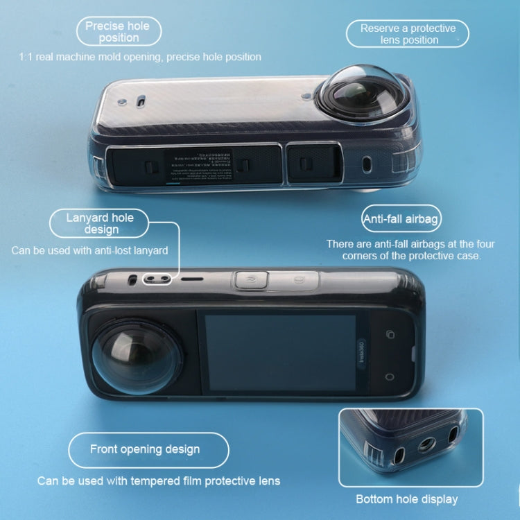 For Insta360 X4 Clear 1.5mm Soft TPU Protective Case, Single Cover, With Hand Strap, With Neck Strap