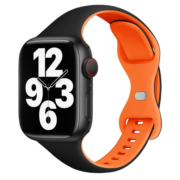 Two Color Slim Butterfly Buckle Silicone Watch Band, For Apple Watch SE 2023 40mm, For Apple Watch Ultra 2 49mm, For Apple Watch Series 9 45mm