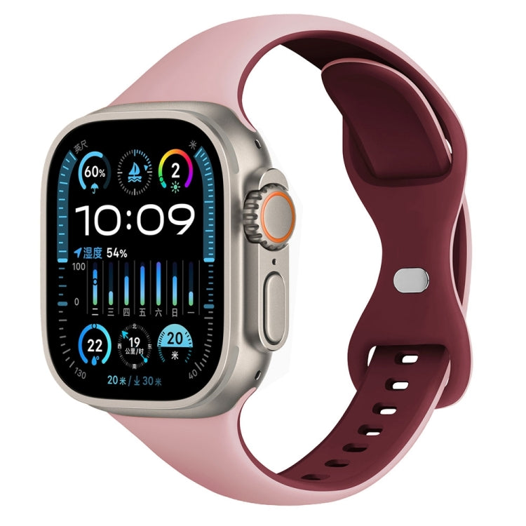 Two Color Slim Butterfly Buckle Silicone Watch Band, For Apple Watch SE 2023 40mm, For Apple Watch Ultra 2 49mm, For Apple Watch Series 9 45mm