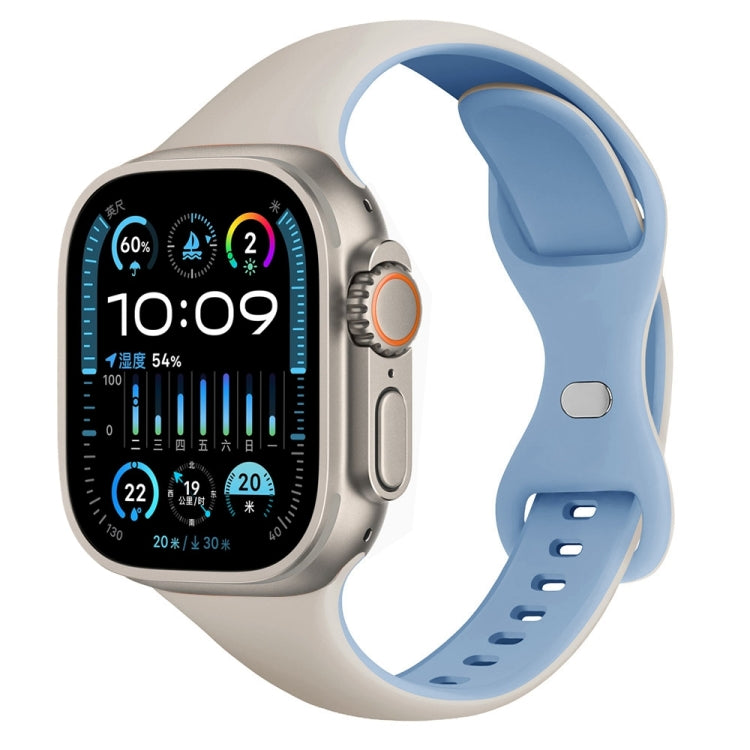 Two Color Slim Butterfly Buckle Silicone Watch Band, For Apple Watch SE 2023 40mm, For Apple Watch Ultra 2 49mm, For Apple Watch Series 9 45mm