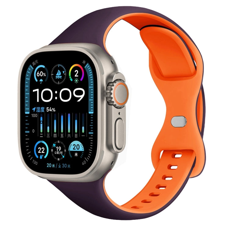 Two Color Slim Butterfly Buckle Silicone Watch Band, For Apple Watch SE 2023 40mm, For Apple Watch Ultra 2 49mm, For Apple Watch Series 9 45mm