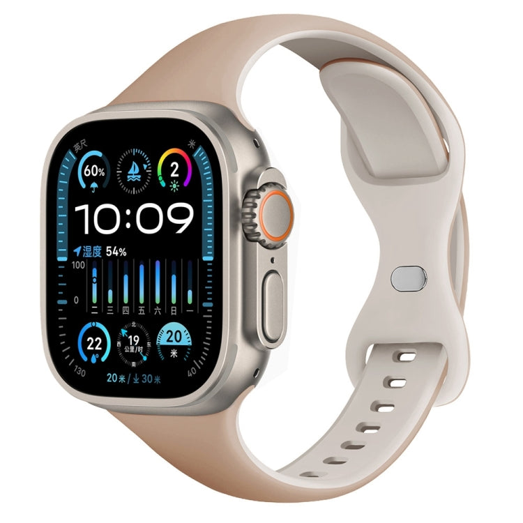 Two Color Slim Butterfly Buckle Silicone Watch Band, For Apple Watch SE 2023 40mm, For Apple Watch Ultra 2 49mm, For Apple Watch Series 9 45mm