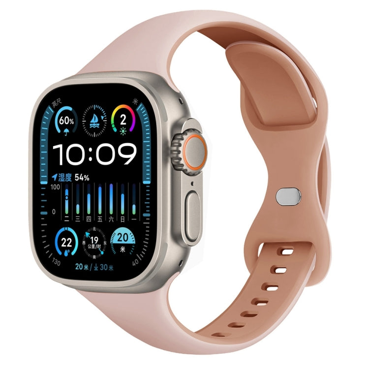 Two Color Slim Butterfly Buckle Silicone Watch Band, For Apple Watch SE 2023 40mm, For Apple Watch Ultra 2 49mm, For Apple Watch Series 9 45mm