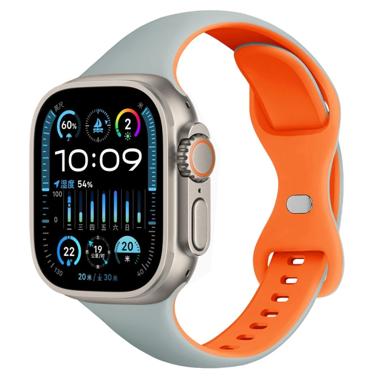 Two Color Slim Butterfly Buckle Silicone Watch Band, For Apple Watch SE 2023 40mm, For Apple Watch Ultra 2 49mm, For Apple Watch Series 9 45mm