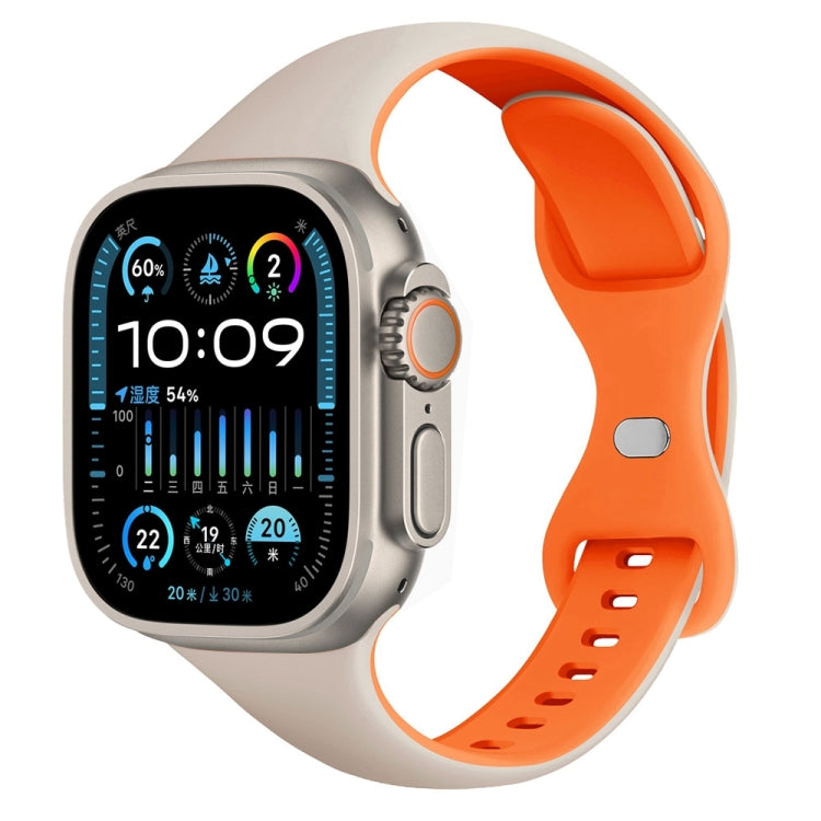 Two Color Slim Butterfly Buckle Silicone Watch Band, For Apple Watch SE 2023 40mm, For Apple Watch Ultra 2 49mm, For Apple Watch Series 9 45mm