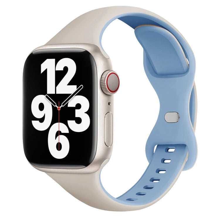 Two Color Slim Butterfly Buckle Silicone Watch Band, For Apple Watch SE 2023 40mm, For Apple Watch Ultra 2 49mm, For Apple Watch Series 9 45mm