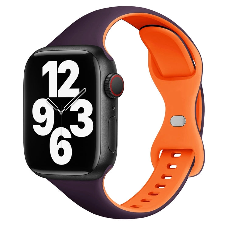 Two Color Slim Butterfly Buckle Silicone Watch Band, For Apple Watch SE 2023 40mm, For Apple Watch Ultra 2 49mm, For Apple Watch Series 9 45mm