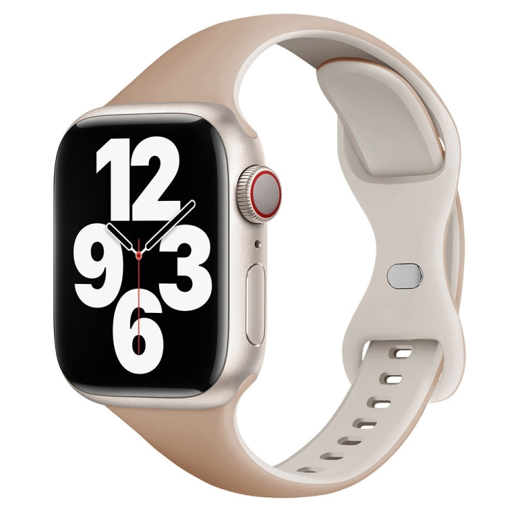 Two Color Slim Butterfly Buckle Silicone Watch Band, For Apple Watch SE 2023 40mm, For Apple Watch Ultra 2 49mm, For Apple Watch Series 9 45mm
