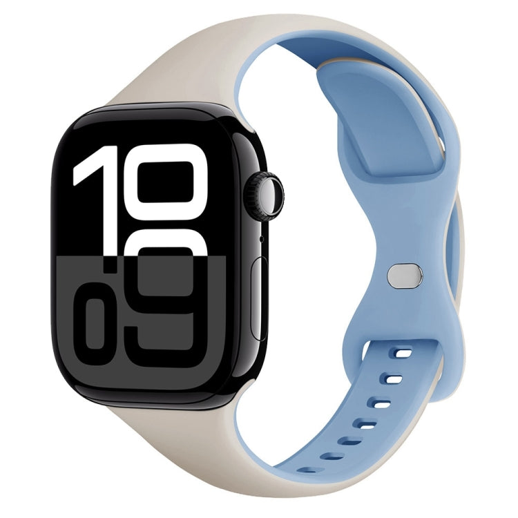 Two Color Slim Butterfly Buckle Silicone Watch Band, For Apple Watch Series 10 46mm, For Apple Watch Series 10 42mm, For Apple Watch SE 2023 44mm