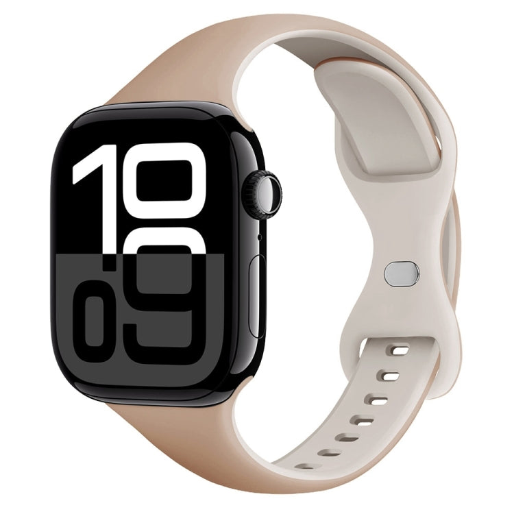 Two Color Slim Butterfly Buckle Silicone Watch Band, For Apple Watch Series 10 46mm, For Apple Watch Series 10 42mm, For Apple Watch SE 2023 44mm