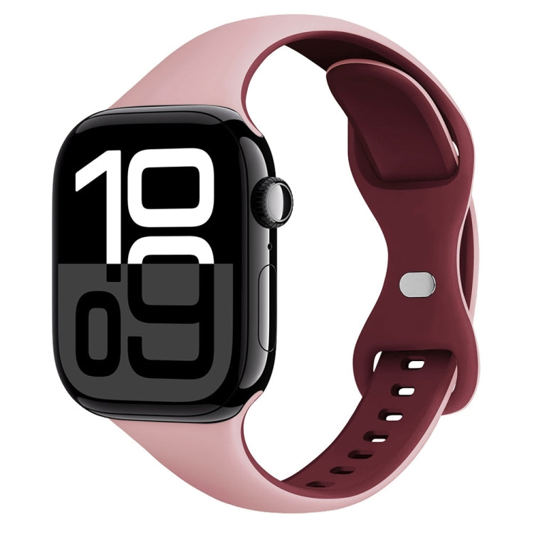 Two Color Slim Butterfly Buckle Silicone Watch Band, For Apple Watch Series 10 46mm, For Apple Watch Series 10 42mm, For Apple Watch SE 2023 44mm