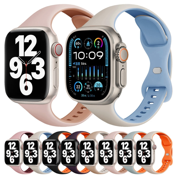 Two Color Slim Butterfly Buckle Silicone Watch Band, For Apple Watch SE 2023 40mm, For Apple Watch Ultra 2 49mm, For Apple Watch Series 9 45mm