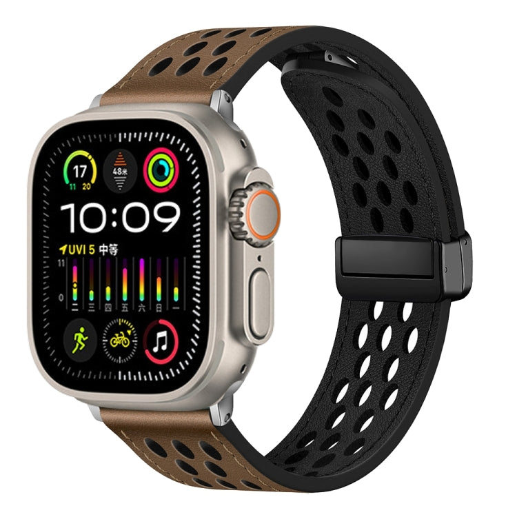 Hole Style Folding Buckle PU Leather Watch Band, For Apple Watch Series 10 46mm, For Apple Watch Series 10 42mm, For Apple Watch SE 2023 44mm, For Apple Watch SE 2023 40mm, For Apple Watch Ultra 2 49mm, For Apple Watch Series 9 45mm��������������������...