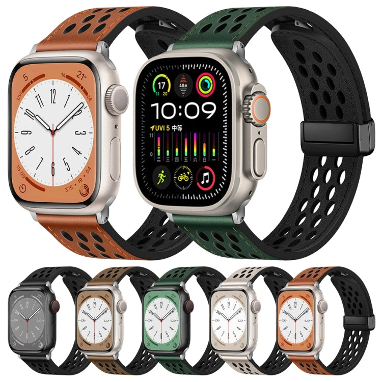 Hole Style Folding Buckle PU Leather Watch Band, For Apple Watch Series 10 46mm, For Apple Watch Series 10 42mm, For Apple Watch SE 2023 44mm, For Apple Watch SE 2023 40mm, For Apple Watch Ultra 2 49mm, For Apple Watch Series 9 45mm��������������������...