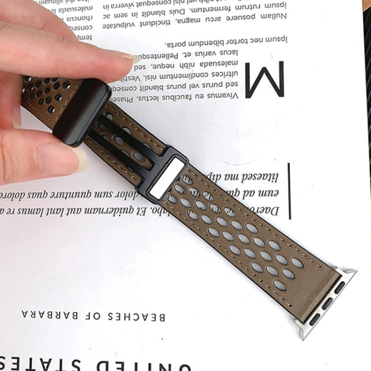 Hole Style Folding Buckle PU Leather Watch Band, For Apple Watch Series 10 46mm, For Apple Watch Series 10 42mm, For Apple Watch SE 2023 44mm, For Apple Watch SE 2023 40mm, For Apple Watch Ultra 2 49mm, For Apple Watch Series 9 45mm��������������������...