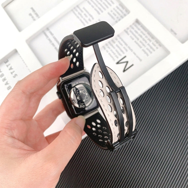 Hole Style Folding Buckle PU Leather Watch Band, For Apple Watch Series 10 46mm, For Apple Watch Series 10 42mm, For Apple Watch SE 2023 44mm, For Apple Watch SE 2023 40mm, For Apple Watch Ultra 2 49mm, For Apple Watch Series 9 45mm��������������������...