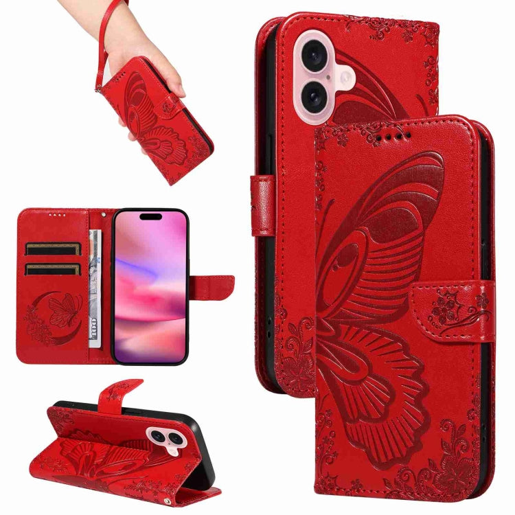 Swallowtail Butterfly Embossed Leather Phone Case, For iPhone 16 Pro Max, For iPhone 16 Pro, For iPhone 16 Plus, For iPhone 16