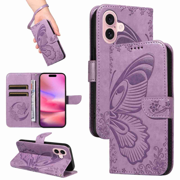 Swallowtail Butterfly Embossed Leather Phone Case, For iPhone 16 Pro Max, For iPhone 16 Pro, For iPhone 16 Plus, For iPhone 16