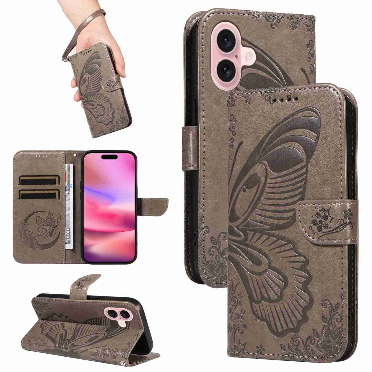 Swallowtail Butterfly Embossed Leather Phone Case, For iPhone 16 Pro Max, For iPhone 16 Pro, For iPhone 16 Plus, For iPhone 16