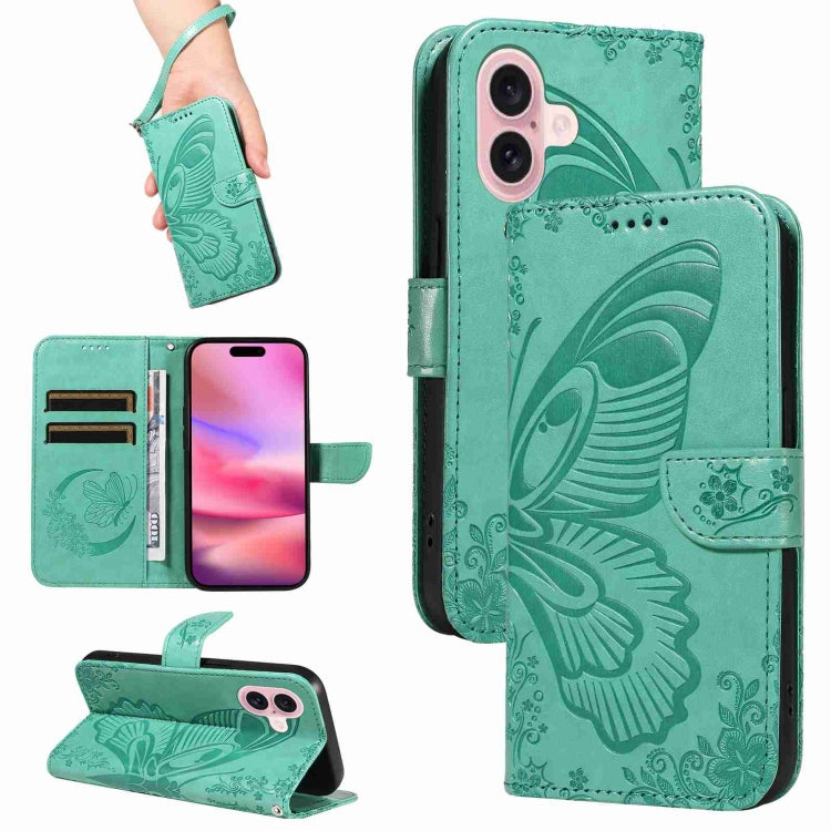 Swallowtail Butterfly Embossed Leather Phone Case, For iPhone 16 Pro Max, For iPhone 16 Pro, For iPhone 16 Plus, For iPhone 16