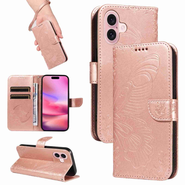 Swallowtail Butterfly Embossed Leather Phone Case, For iPhone 16 Pro Max, For iPhone 16 Pro, For iPhone 16 Plus, For iPhone 16