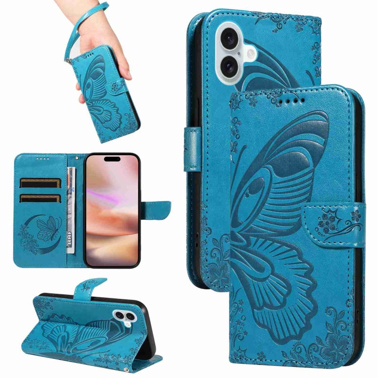 Swallowtail Butterfly Embossed Leather Phone Case, For iPhone 16 Pro Max, For iPhone 16 Pro, For iPhone 16 Plus, For iPhone 16